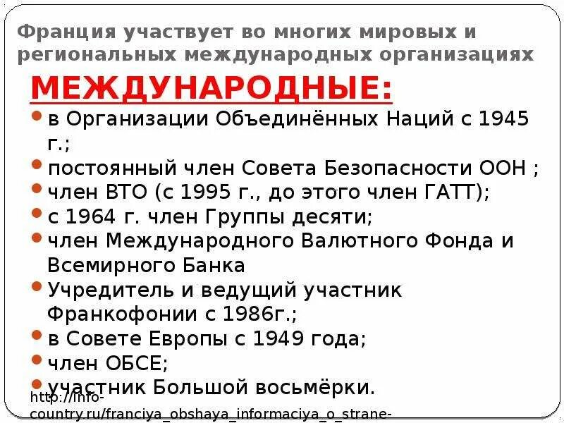 Участие в военных и экономических организациях россии. Организации Франции. Членство в организациях Франции. В какие международные организации входит Франция. Участие Франции в международных организациях.