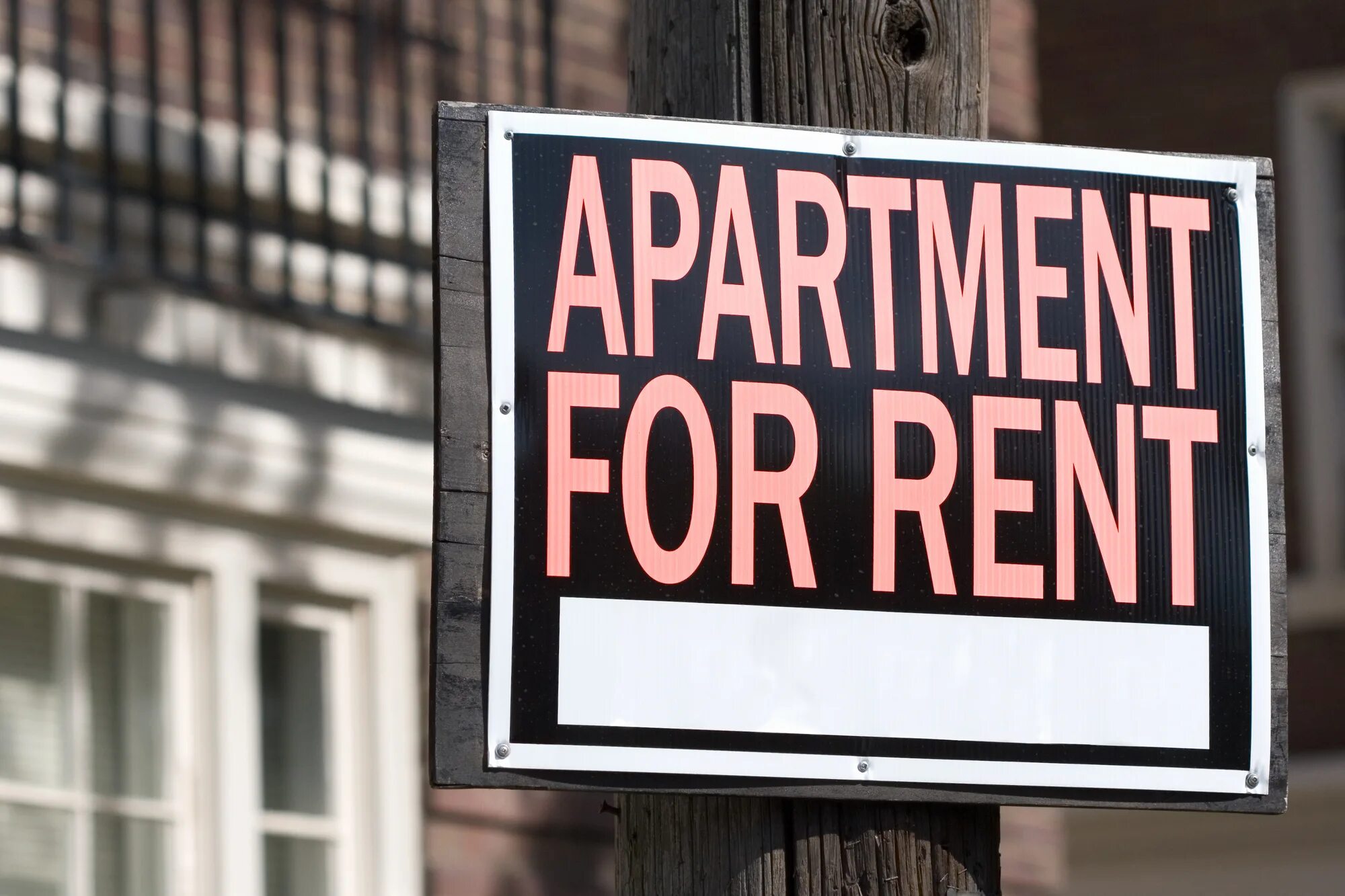 For rent. Apartment for rent Signage. Building for rent with a sign. Rented. Get rent