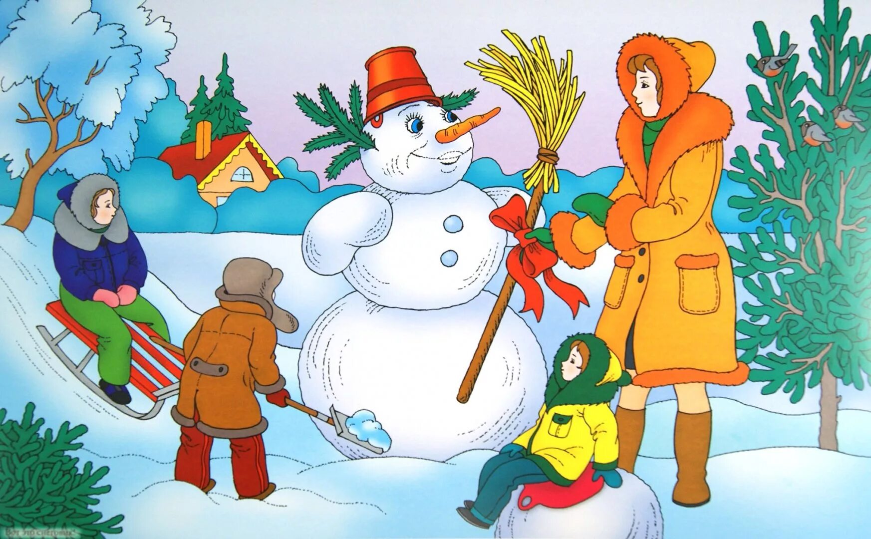Сказки к году семьи. Сюжетная картина зимние развлечения. Картинка зима для дошкольников. Зимние картинки для детей в детском саду. Сюжетные картинки.