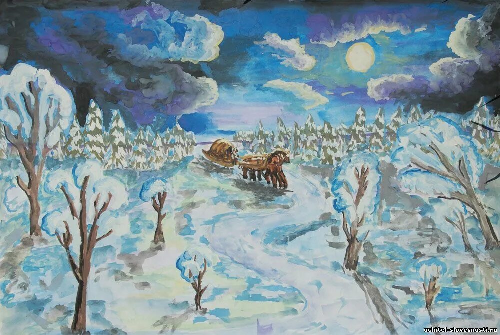 В мелколесье юные деревца. Зимние рисунки. Зимние рисунки для детей. Зимняя картина для детей. Рисунок на зимнюю тему.