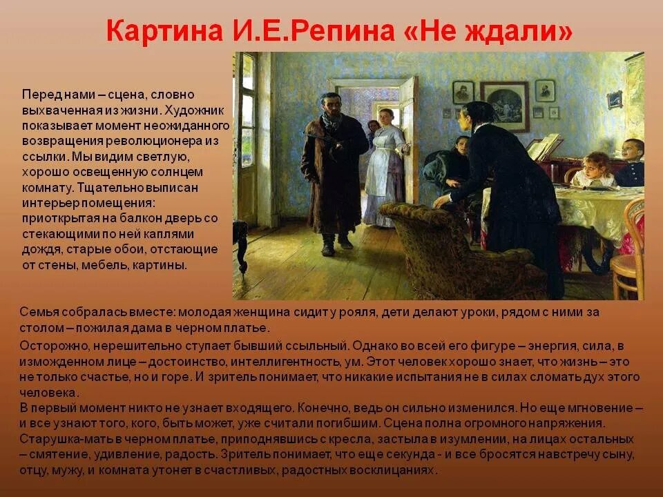 Портреты репина описание. Картина не ждали описание. Карьинарепина не ждали.