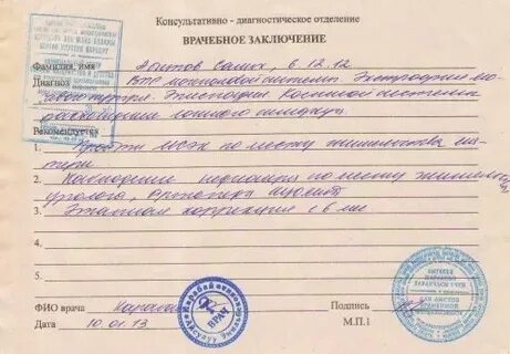 Заключение терапевта перед операцией