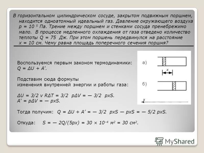 Цилиндр с подвижным поршнем. Вертикальный цилиндрический сосуд. ГАЗ В цилиндре под поршнем. Задачи на цилиндрический поршень. В цилиндре компрессора сжимают идеальный одноатомный газ