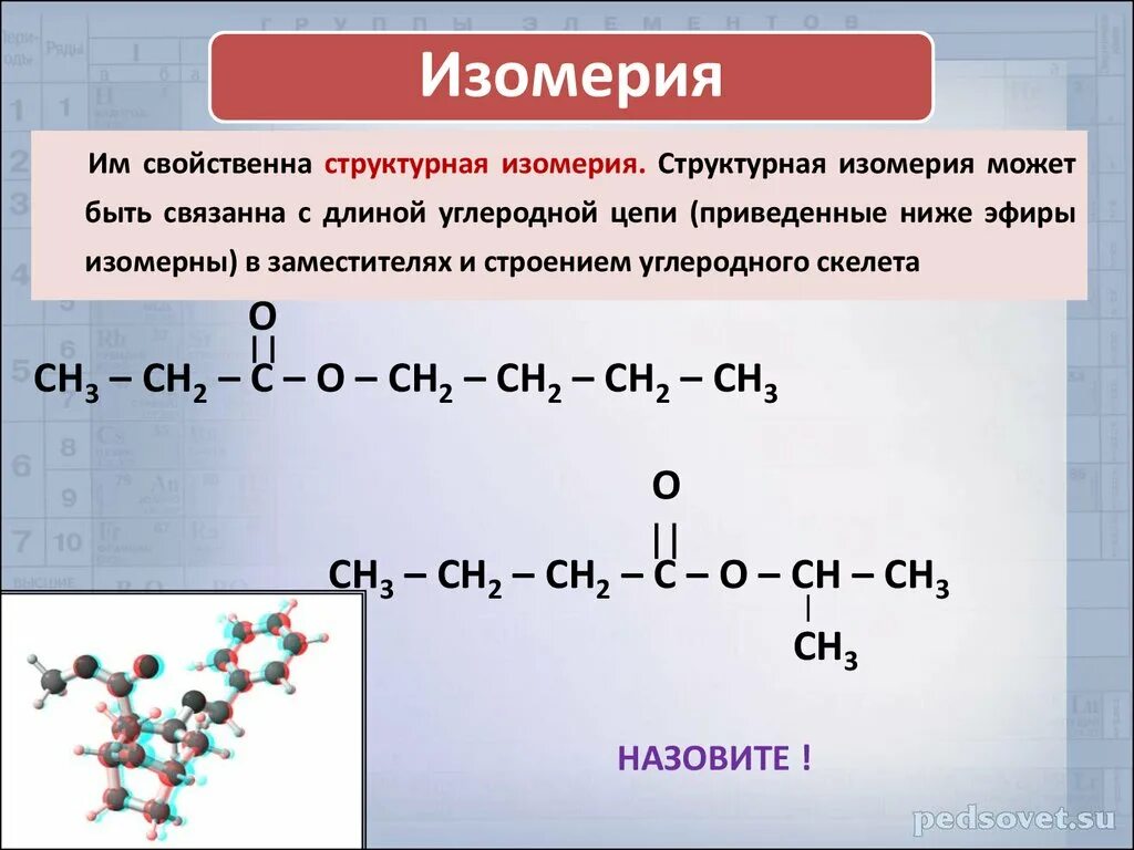 Углеродный скелет сложных эфиров. Эфиры изомерны. Структурная изомерия. Углеводородные Цепочки. Изомерия невозможна