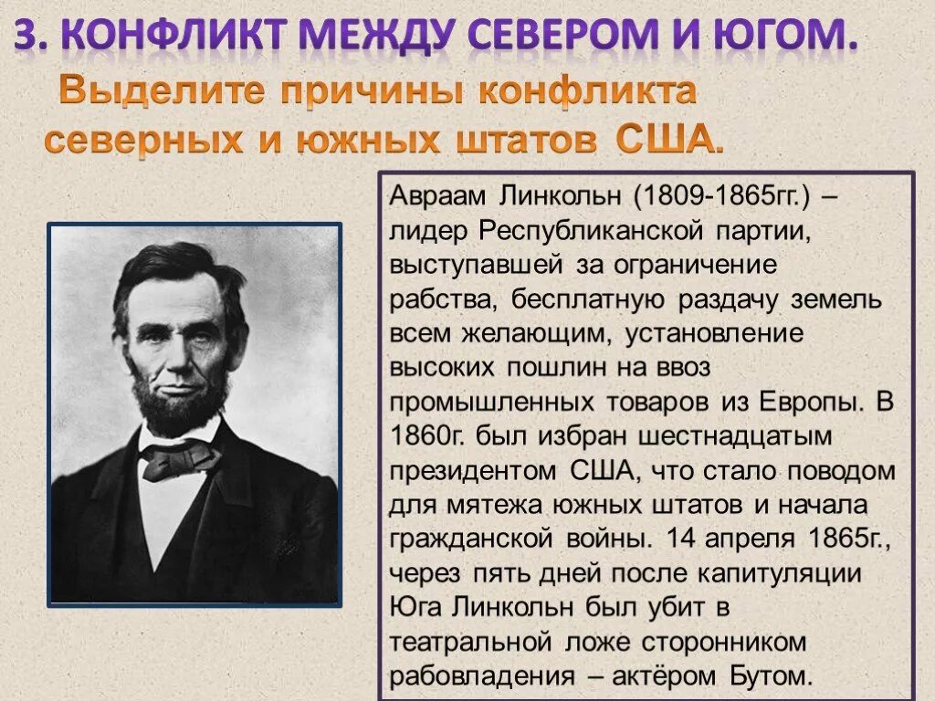 Причины конфликта между Севером и югом гражданской войны в США 1861-1865.