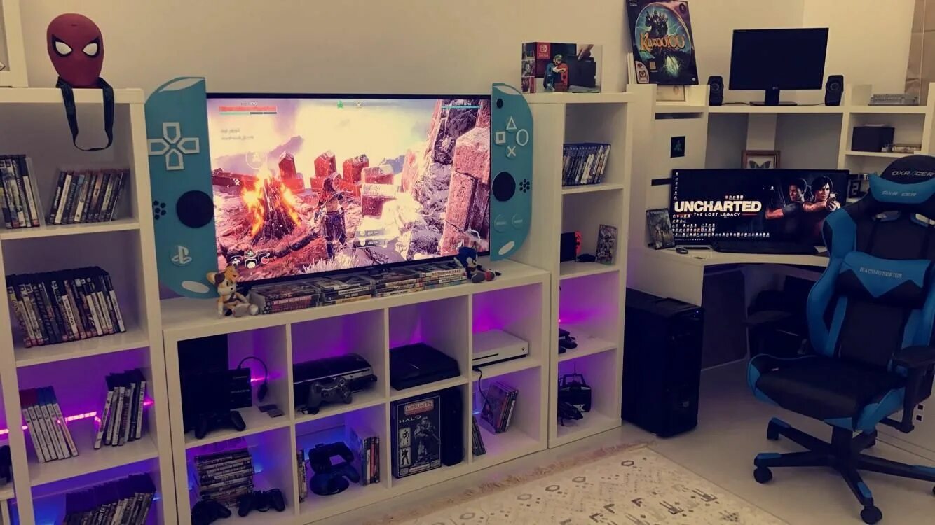Комната гика марвел. Шкаф в комнату геймера. Геймерская комната. Игровая комната компьютерная. Стеллаж для игровых приставок.