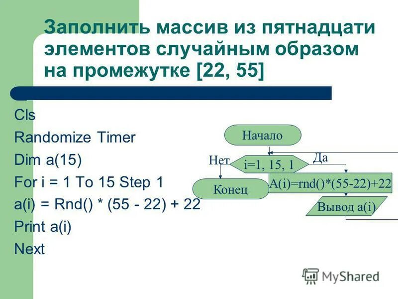 Заполнить массив из 15 элементов