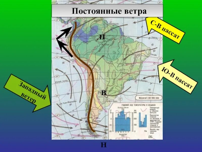 Координаты южной америки география 7 класс. Ветра Южной Америки. Ветра Южной Америки на карте. Постоянные ветры Южной Америки. Южная Америка образ материка.