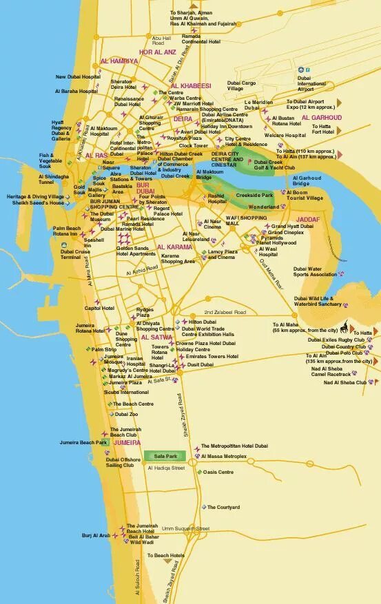 Пляжи Дубая на карте. Карта Дубая с отелями. Дубай карта отелей и пляжей. Карта Дубая с отелями и достопримечательностями на русском языке. Дубайская карта