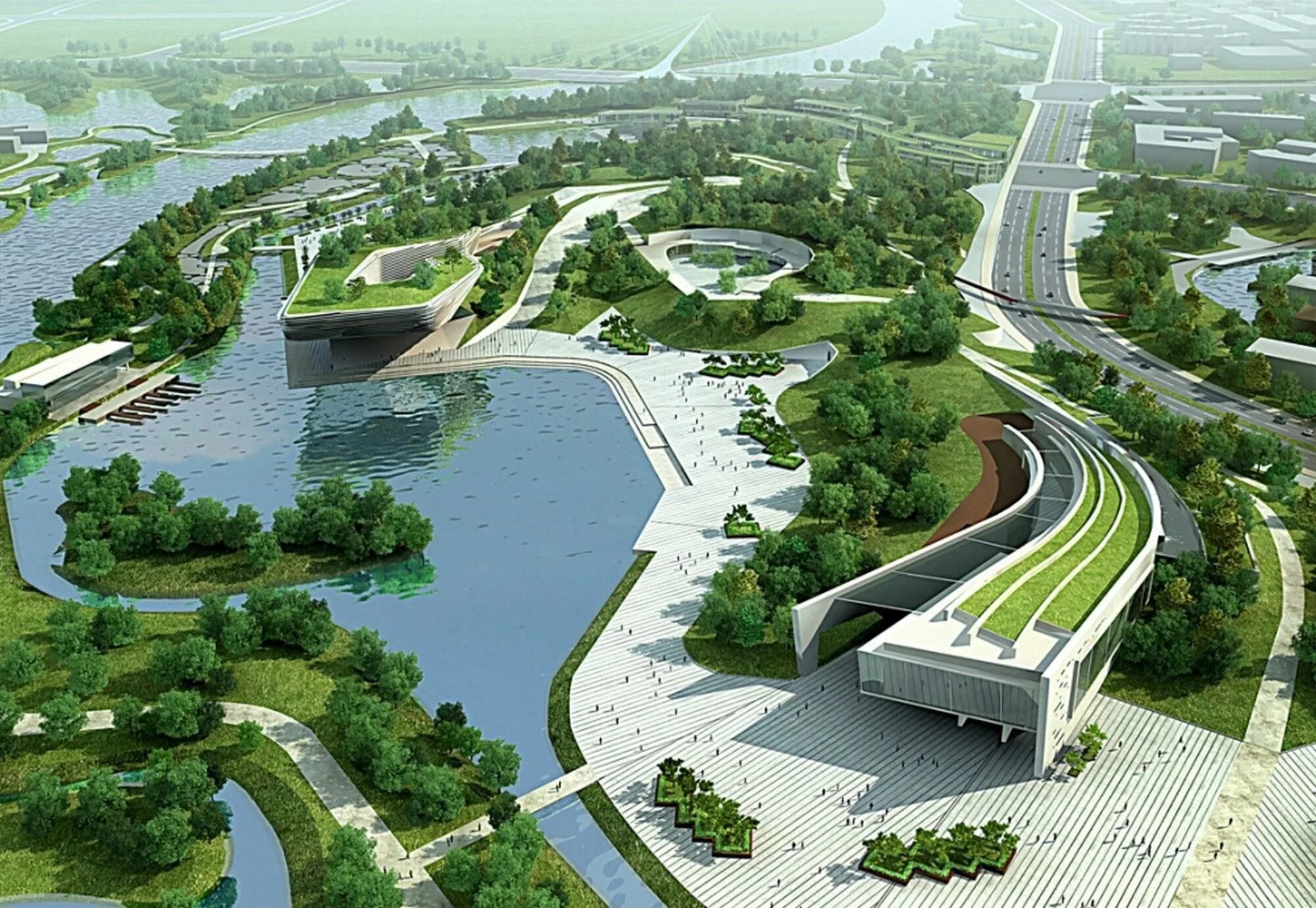 Использование водных объектов для рекреационных целей. Современные парки. Современная Ландшафтная архитектура. Рекреационный комплекс.