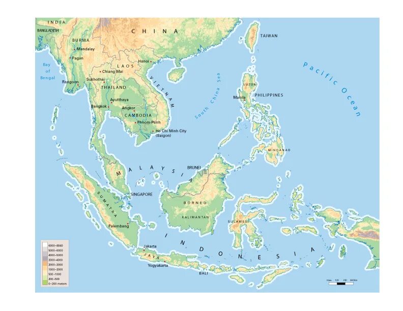Юго-Восточная Азия карта рельефа. Острова Юго Восточной Азии на карте. Географическая карта Юго Восточной Азии. Малаккский архипелаг. Архипелаги евразии на карте