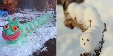 Гусеница из снега в детском