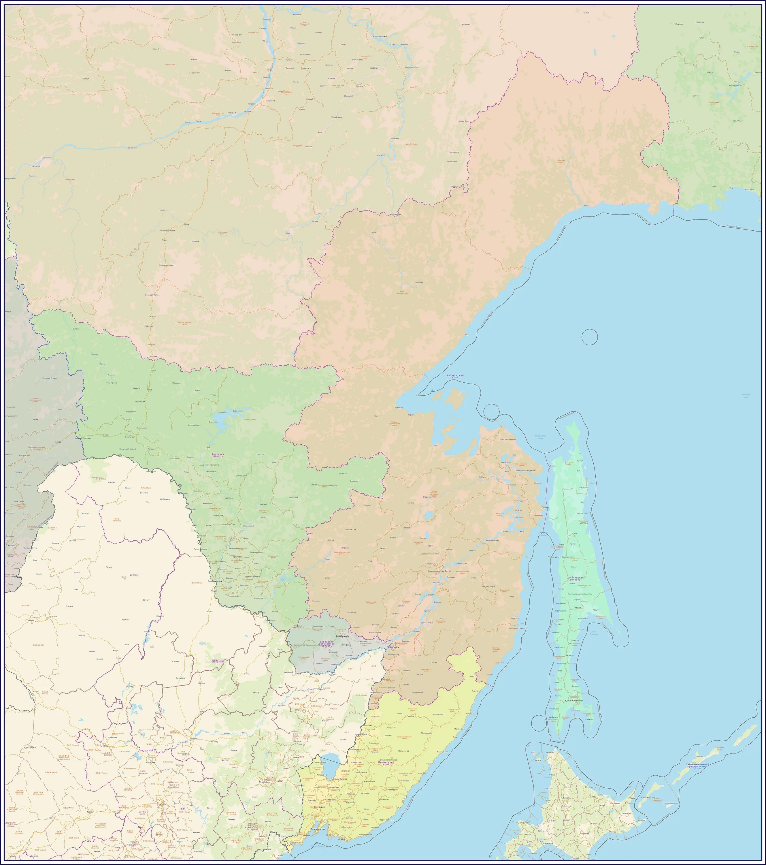 Карта дальнего востока россии дороги. Административно-территориальное деление дальнего Востока. Карта дальнего Востока с городами. Дальний Восток на карте России с городами. Административная карта дальнего Востока.