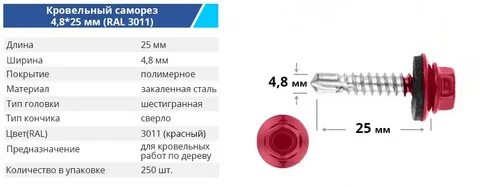 Размеры кровельных саморезов с резиновой