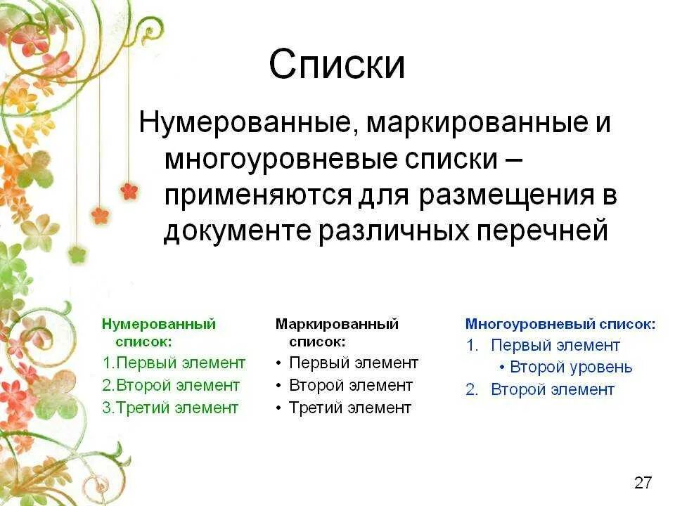 В маркированном списке используются