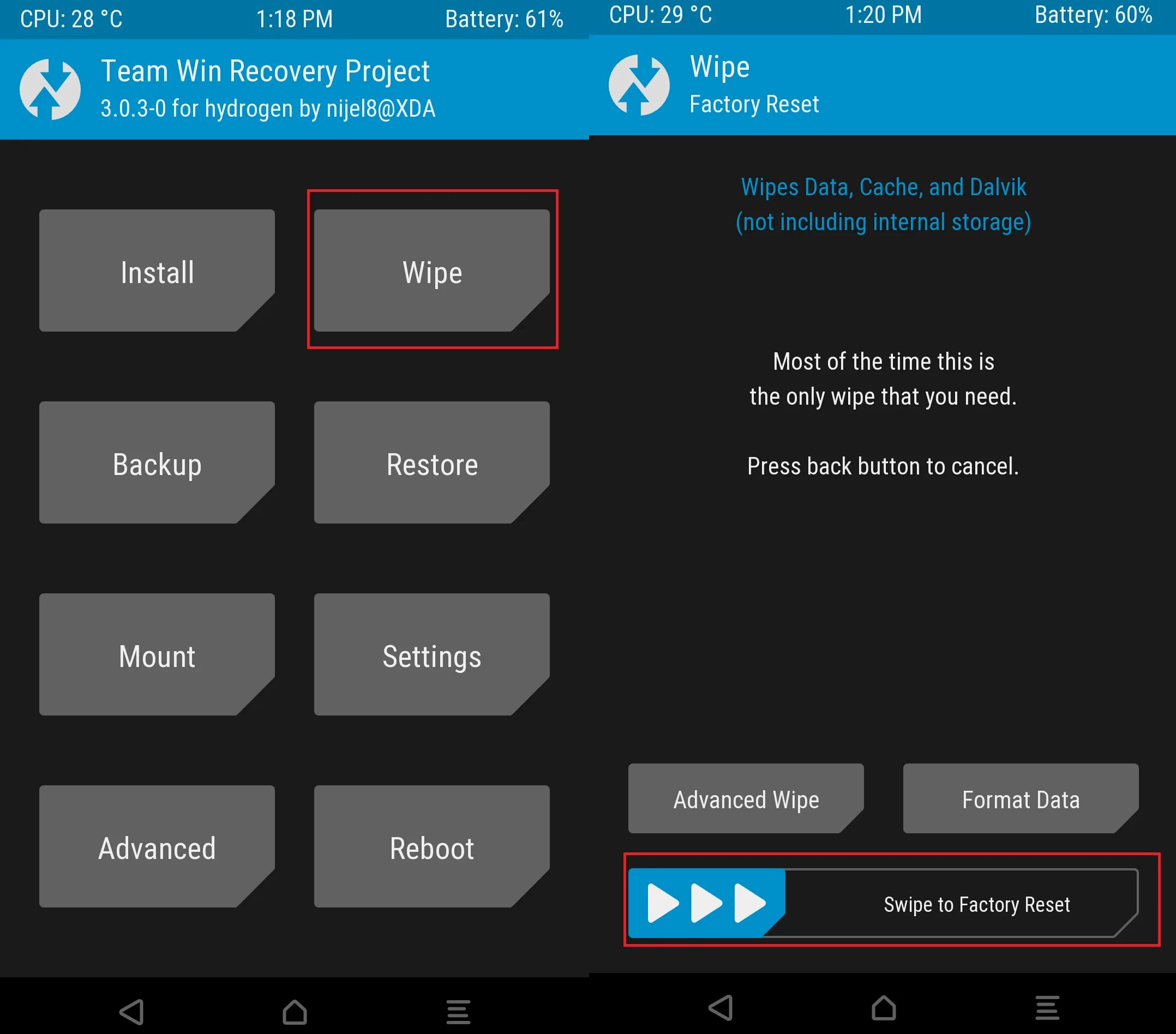 TWRP Recovery. TWRP (TEAMWIN Recovery Project) 3.3.1.0. TWRP wipe Factory. Перезагрузка в TWRP. Как установить тврп