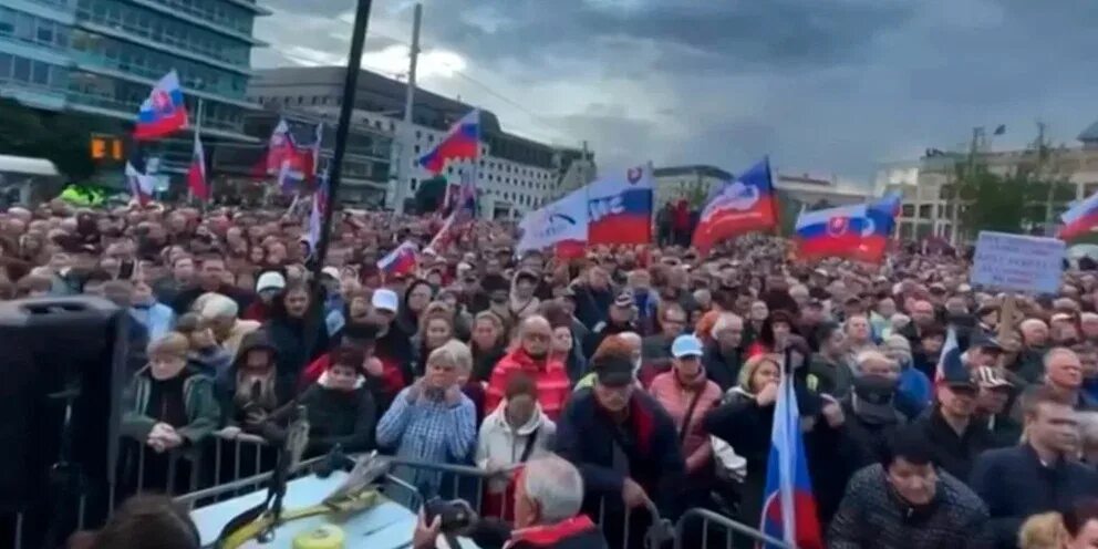 Женщины вышли на митинг. Митинг в словакии.