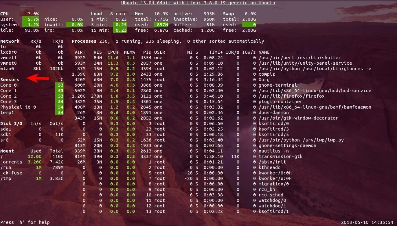 Monitor linux. Ubuntu мониторинг системы. lm-sensors ubuntu. sensors linux. sensors ubuntu нормальные показатели.