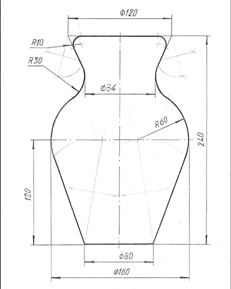 Ваза в компасе. Ваза сопряжения черчение сопряжения. Задания на сопряжения по черчению ваза. Черчение вазы сопряжением. Чертеж вазы.
