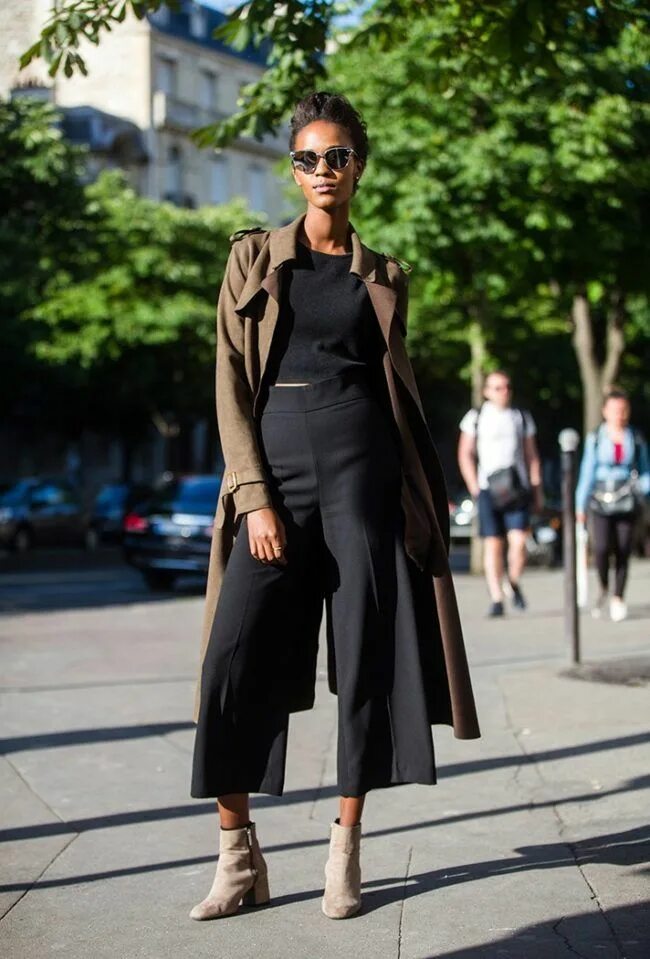 Осенний образ с кюлотами. Юбка брунелло кучинелли. Кожаные кюлоты. Брюки кюлоты vero moda хаки. С чем носить кюлоты осенью.