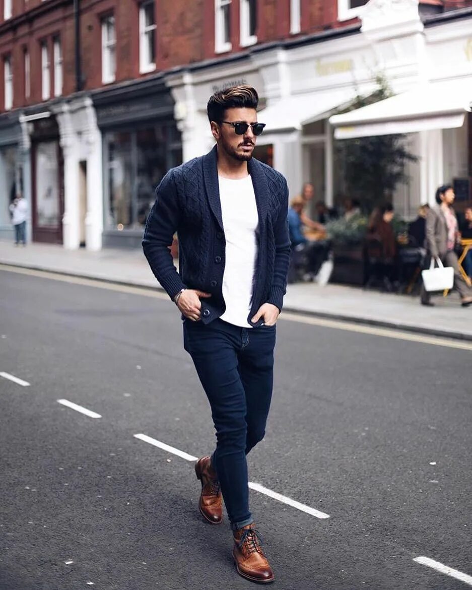 Mens Fashion Sweaters 100% Cotton Blue Cardigan