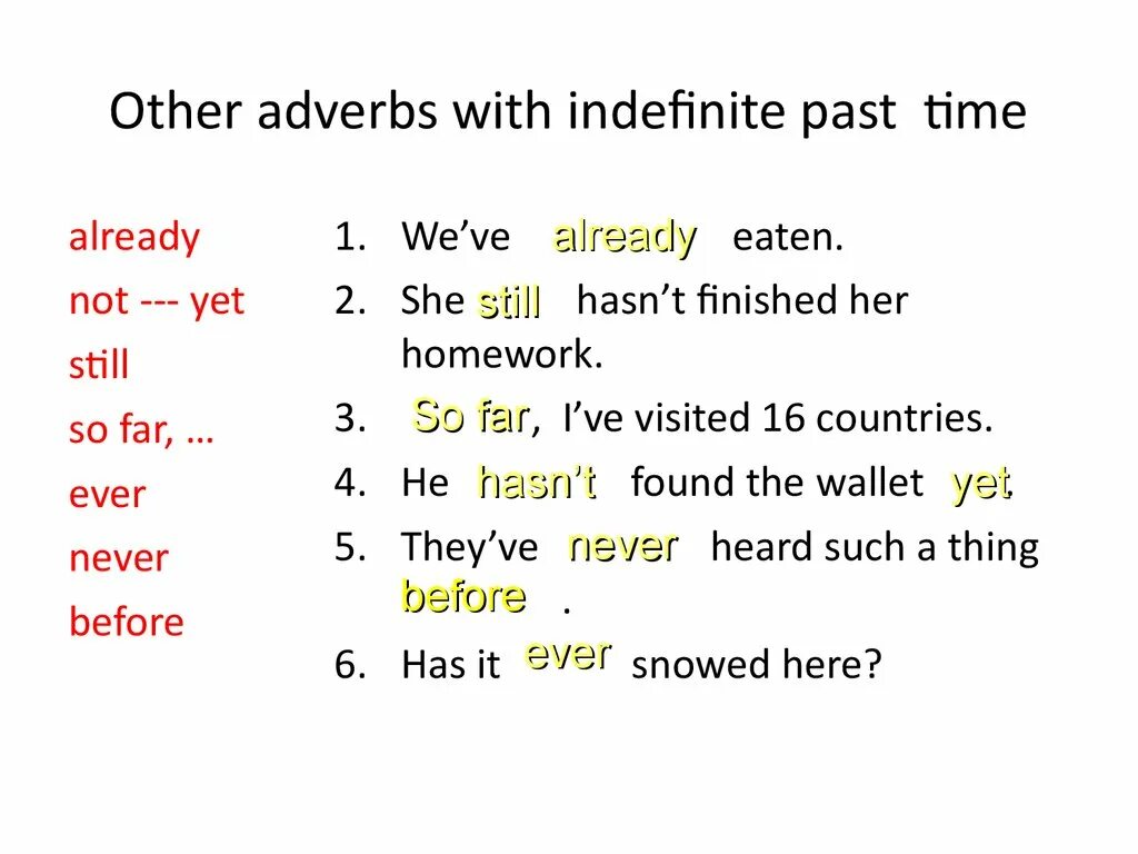 Present perfect past simple adverbs. Паст индефинит и презент Перфект. Present perfect simple употребление примеры. Индефинит тенс в английском языке.