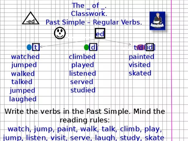 2 jump 3 walk. D t id watch 2. jump 3. walk 4. talk 5. climb 6. play. read watch and complete. read and complete watch watched. read and complete 1watch-watched 2jump 3walk 4talk 5climb 6play.