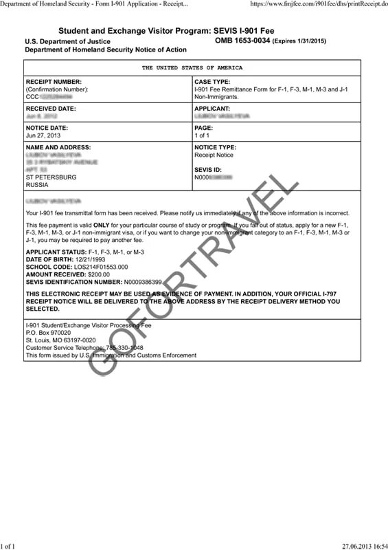 Подтверждение оплаты sevis. Форма sevis fee. Форма i-901. Sevis i-901.