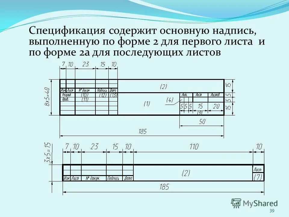 Обозначение в основной надписи. Форма 2а Начертательная геометрия. Основная надпись. Основная надпись чертежа. Основная надпись спецификации.