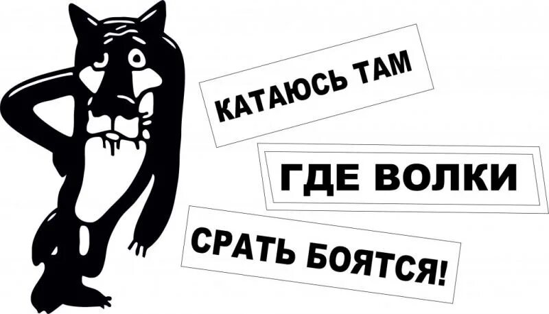 Прикольные наклейки. Прикольные наклейки на авто. Катаюсь там где волки срать боятся. Куда волки срать боятся.