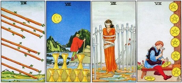 Таро уэйта 8 кубков. 8 жезлов таро уэйта. 8 пентаклей таро райдера. восьмерка кубков таро уэйта. 8 мечей таро уэйта.