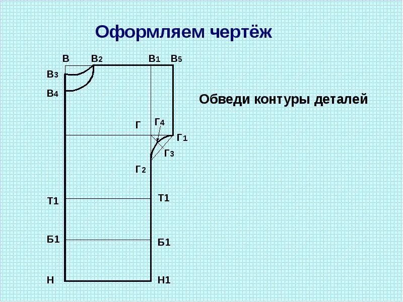 Чертеж футболки по технологии 7 класс Конструктивные линии чертежа основы изделия с цельнокроеным рукавом