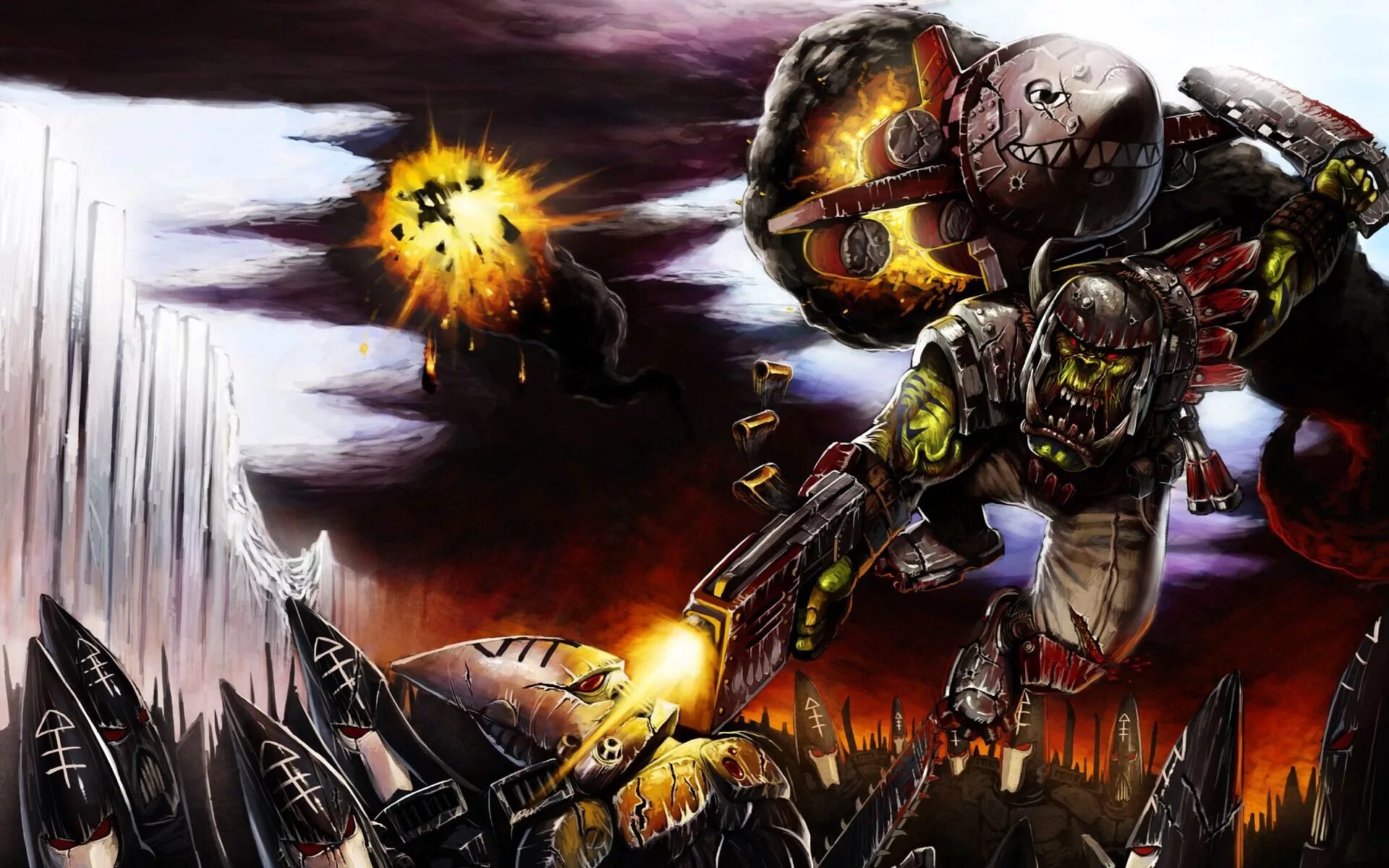 Вархаммер 40 000. Вархаммер 40000 орки штурмовики. орки вархаммер 40000. warhammer 40k орки. вархаммер 40000 эльдары и орки.