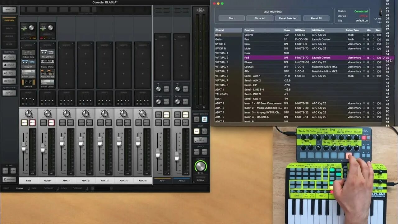 Midi mapping. Uad apollo midi. presonus universal control 5884. uad control. midi controller for uad twin.