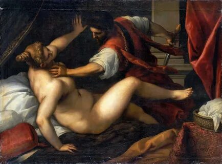 Album. son of Tarquin the Proud, threatens Lucretia with his sword in a 16t...