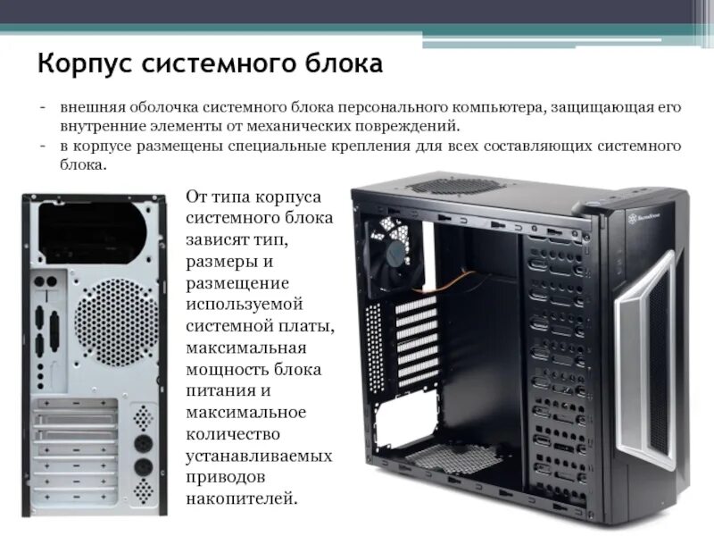 Название системных блоков. Технические характеристики элементов системного блока пк. схема ибп системного блока компьютера. типоразмеры системных блоков. габариты блока пк.