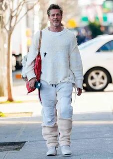 Brad Pitt Steps Out in Destroyed Monochromatic Sweater and Pants Tomboy Fas...