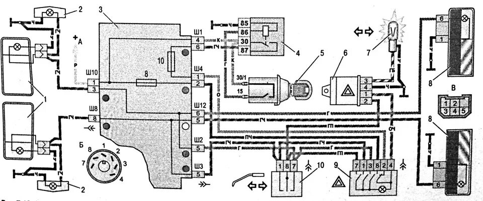 Реле поворотов ВАЗ 2105 схема. Схема поворотников ВАЗ 2105. Реле поворотников ВАЗ 2104 схема. Схема аварийной сигнализации ВАЗ 2107 карбюратор. Подключение поворотников ваз