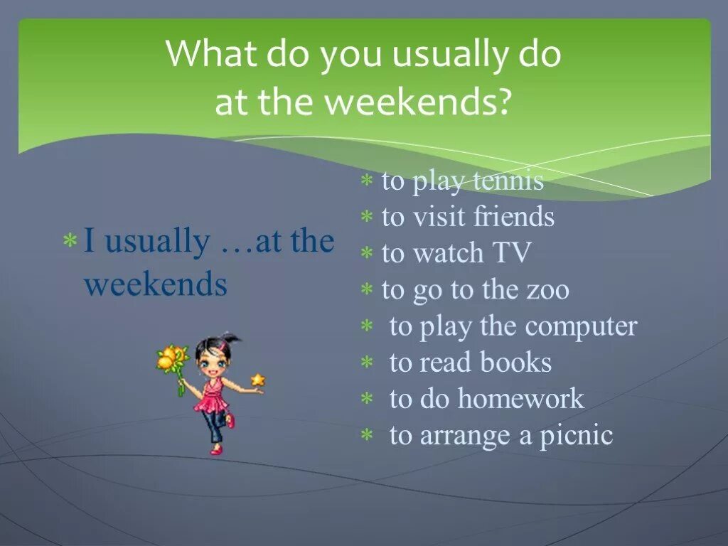 What do you say your friend. What do you usually do at the weekend. On the weekend или at the. What do you usually do at weekends. Проект на английском языке тема at the weekend.