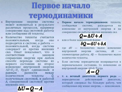 Первое начало термодинамики для процессов