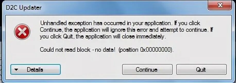 Unhandled exception executing command. Unhandled exception has occurred in your application.
