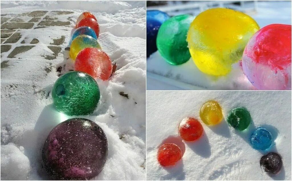 Цветная цветная заморозка. Цветные ледяные шары. Цветные шары из льда. Ледяные шары из воздушных шариков. Фигуры из ледяных шаров.