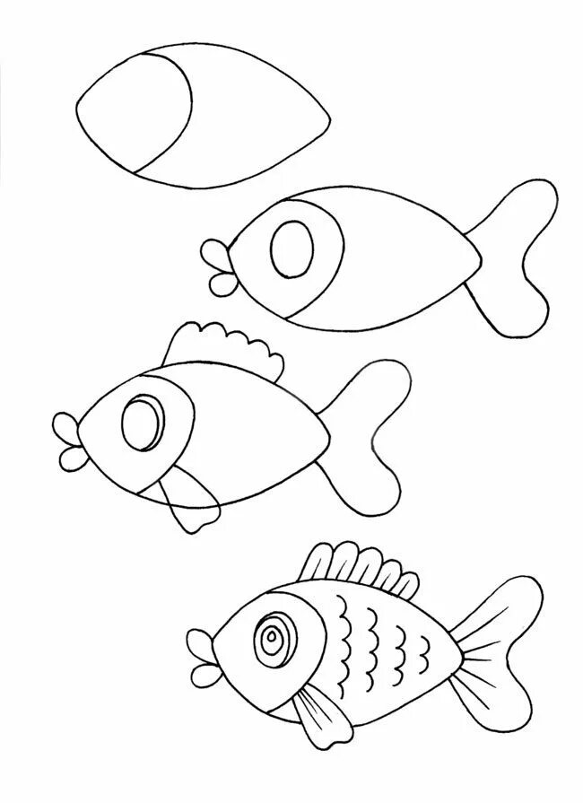 Нарисовать детские рисунки легко. Поэтапное рисование рыбы. Схема рисования животных для детей. Поэтапное рисование рыбы для дошкольников. Поэтапное рисование рыбки для детей.
