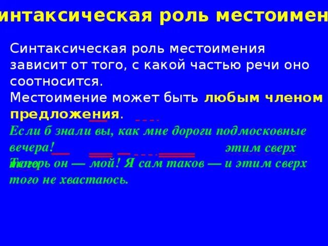 Синтаксическая роль личных местоимений в предложении. Синтаксическая роль местоимения. Синтаксическая роль местоимения в предложении. Роль местоимений в предложении. Синтаксические признаки местоимения.