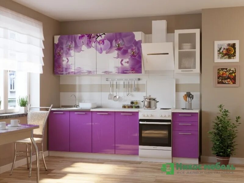 Купить кухонный комплект. Кухня Орхидея 2.0 БТС. Кухня Орхидея 2м Дисави. Кухонный гарнитур фиолетовый. Фиолетовая кухня.