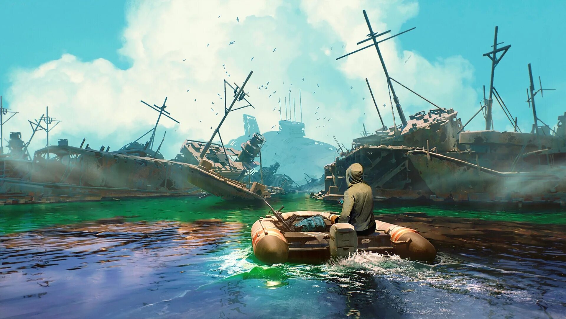 Зомби апокалипсис на плоту. Зомби апокалипсис на плоту. Дизельпанк корабли арт. Убежище постапокалипти. Катер постапокалипсис.