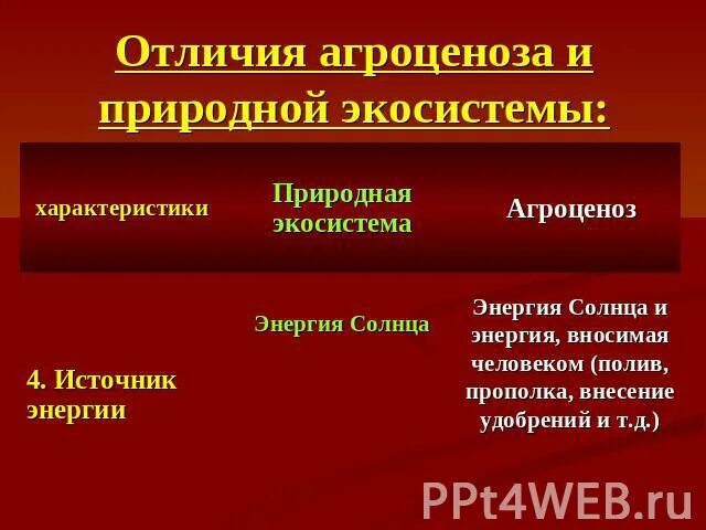 Характеристика агроценоза. Отличия агроценоза и природной экосистемы. Источники энергии природной экосистемы и агроэкосистемы. Сходства агроценоза с природной экосистемой. Источник энергии природной экосистемы и агроценоза.