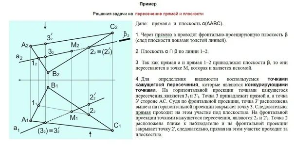 Найди все пары прямых пересекающихся под прямым. Точка пересечения прямой и плоскости. Видимость прямой, пересекающейся с плоскостью. Нахождение точки пересечения прямой и плоскости. Точка пересечения прямой и плоскости пример.