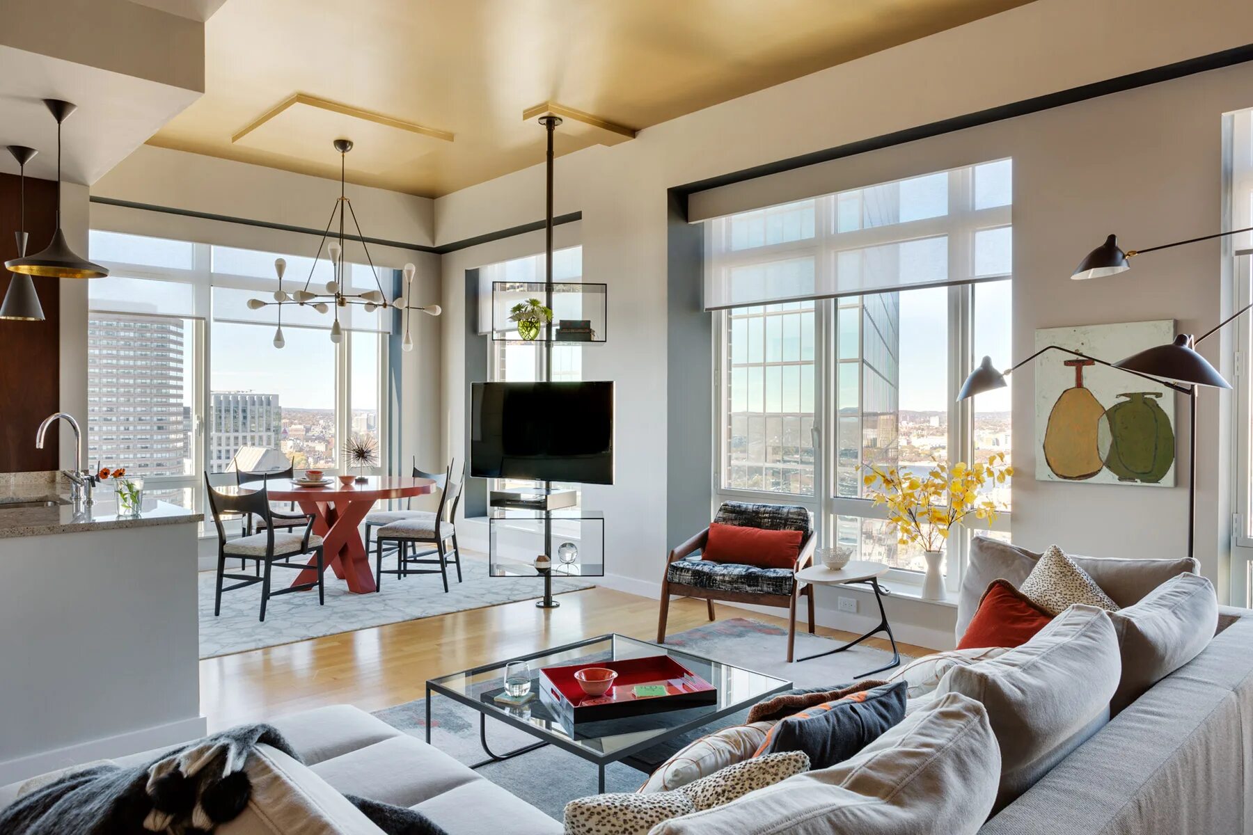 Квартира. Красивые квартиры. Современный интерьер. Уютная квартира с панорамными окнами. Стильная квартира.
