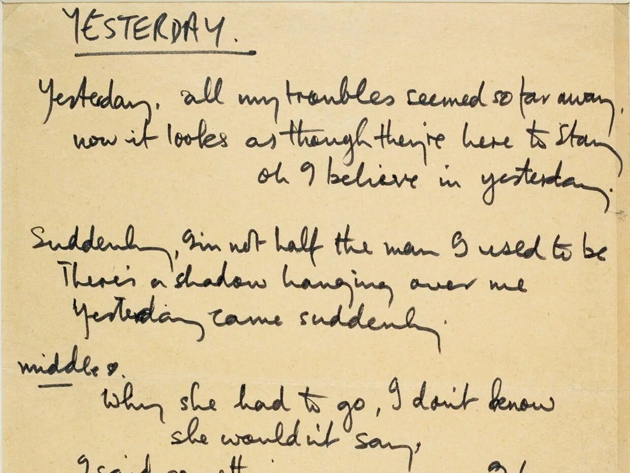 Yesterday Beatles. Beatles yesterday Lyrics. Песни Битлз yesterday. Рукописный текст песен Битлз. Песня естудей на английском